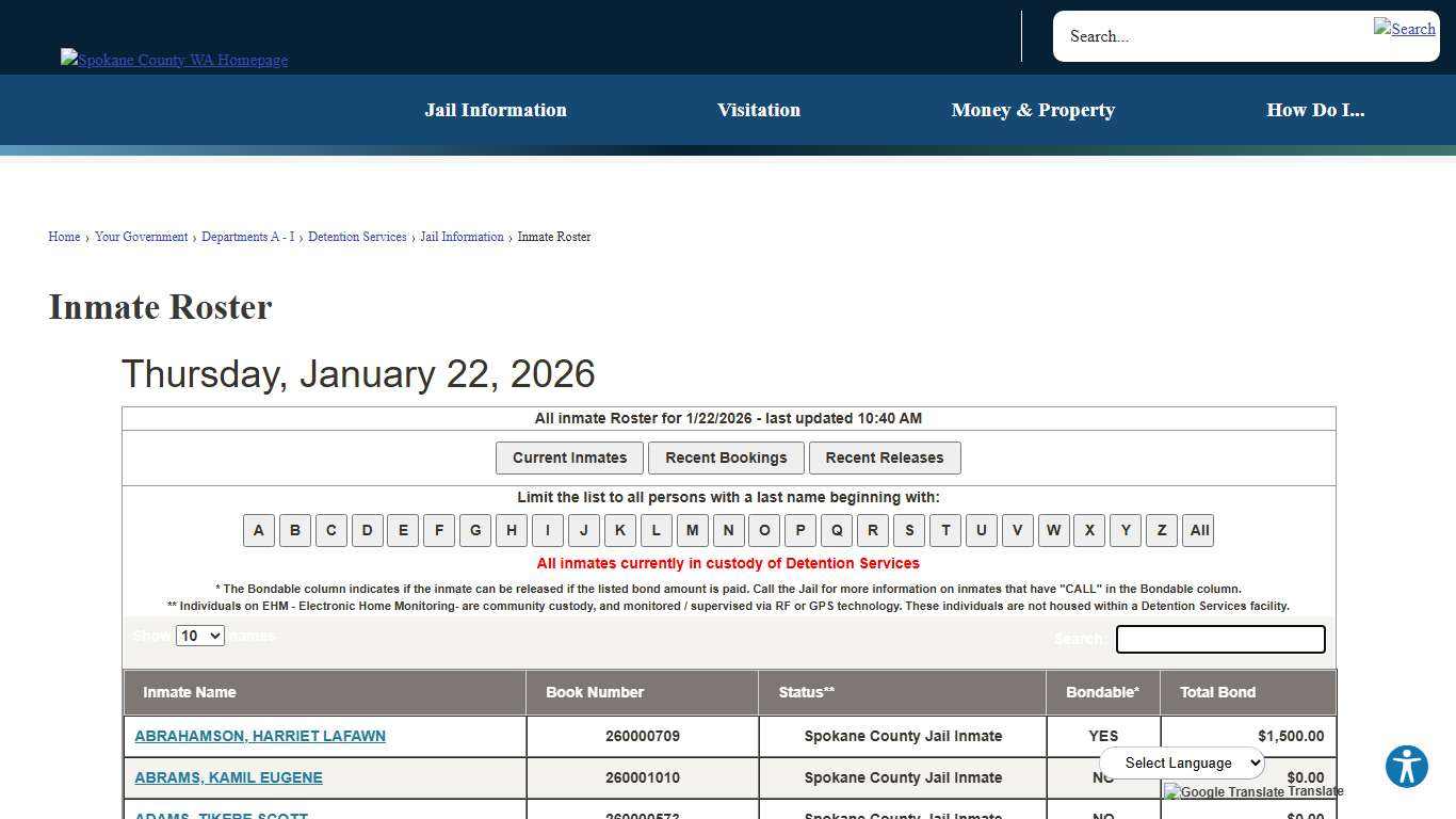 Inmate Roster Spokane County, WA