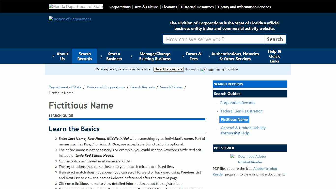 Fictitious Name - Division of Corporations - Florida Department of State